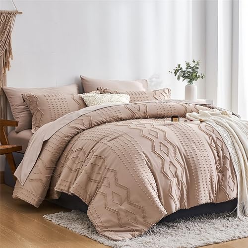 Juego de edredón tamaño King de 7 piezas de ropa de cama bohemia en una bolsa, juego de ropa de cama con textura geométrica, juego de ropa de cama