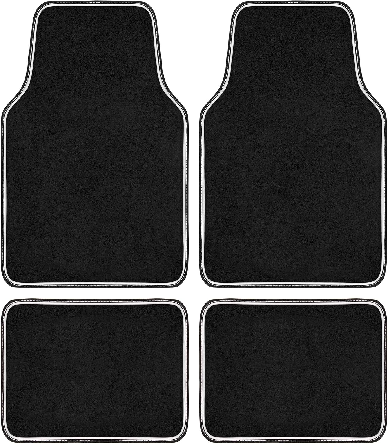 BDK White Brite Mats 4 Piece Front & Rear Set of Auto Carpet Floor Mats for Car Truck Van SUV, Colorful Outline Design Floor Liners