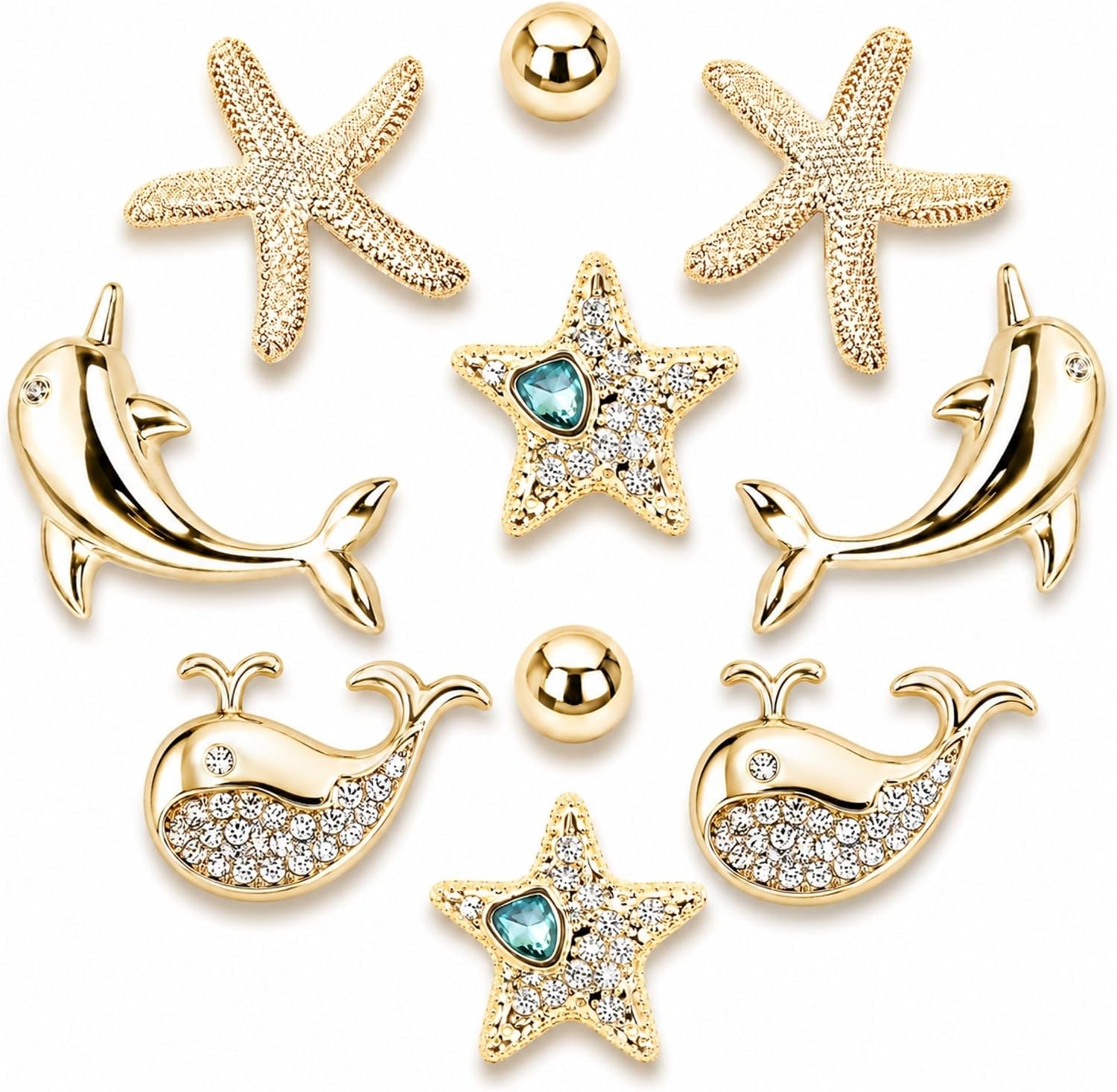 Gold Ocean Theme Shoe Decoration Charms for Women Teens and Adults, Golden Beach Design for Shoes Sandals Bracelets Bags, Birthday Party Favors Gifts