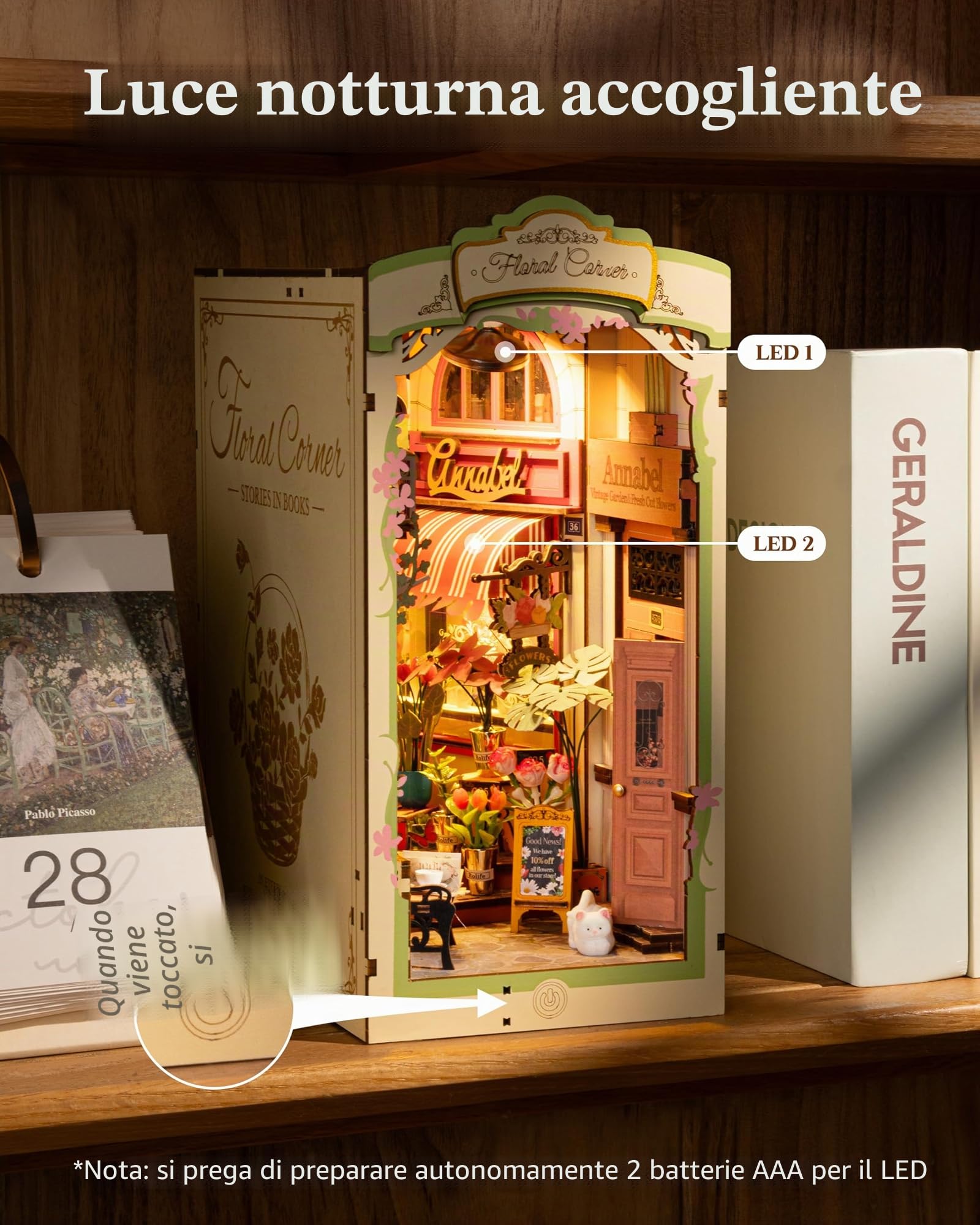 Rolife Book Nook Kit Miniature da costruire Diy Booknook Floral Corner 3d Puzzle Legno con Luci Decorazione Libreria Casa Modellismo da Costruire Adulti Diorama Modellismo TGB09