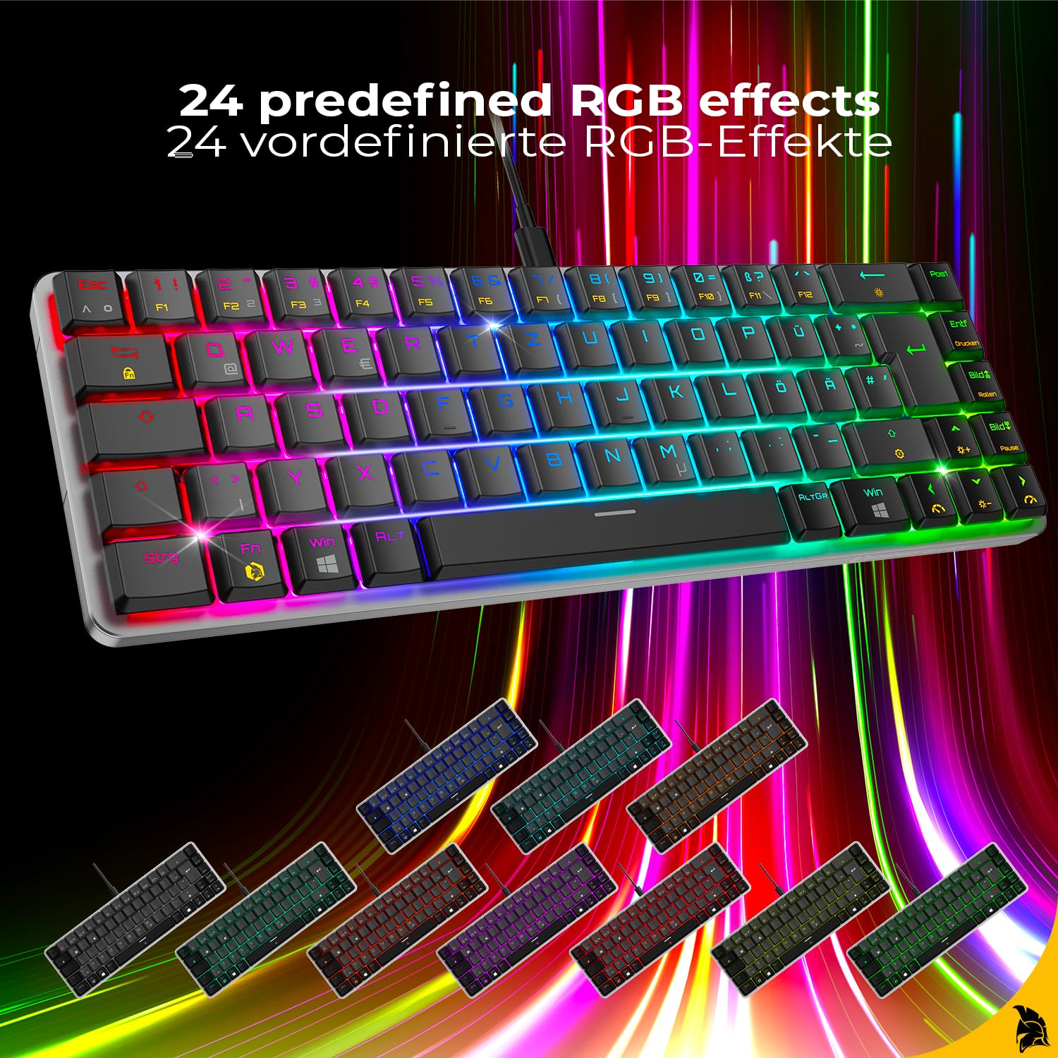EMPIRE GAMING K241 - Smukła, niskoprofilowa aluminiowa kompaktowa mechaniczna klawiatura gamingowa DE (QWERTZ), przewodowa odłączana USB-C 69 klawiszy MX Red, RGB 24 efekty, NKRO, kompatybilna z PC/P5