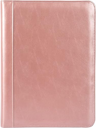Miniatura 8 de Calfinder Carpeta de cuero con 3 anillos, carpeta de piel sintética para mujer, organizador de cartera de negocios rosa con soporte para bloc de