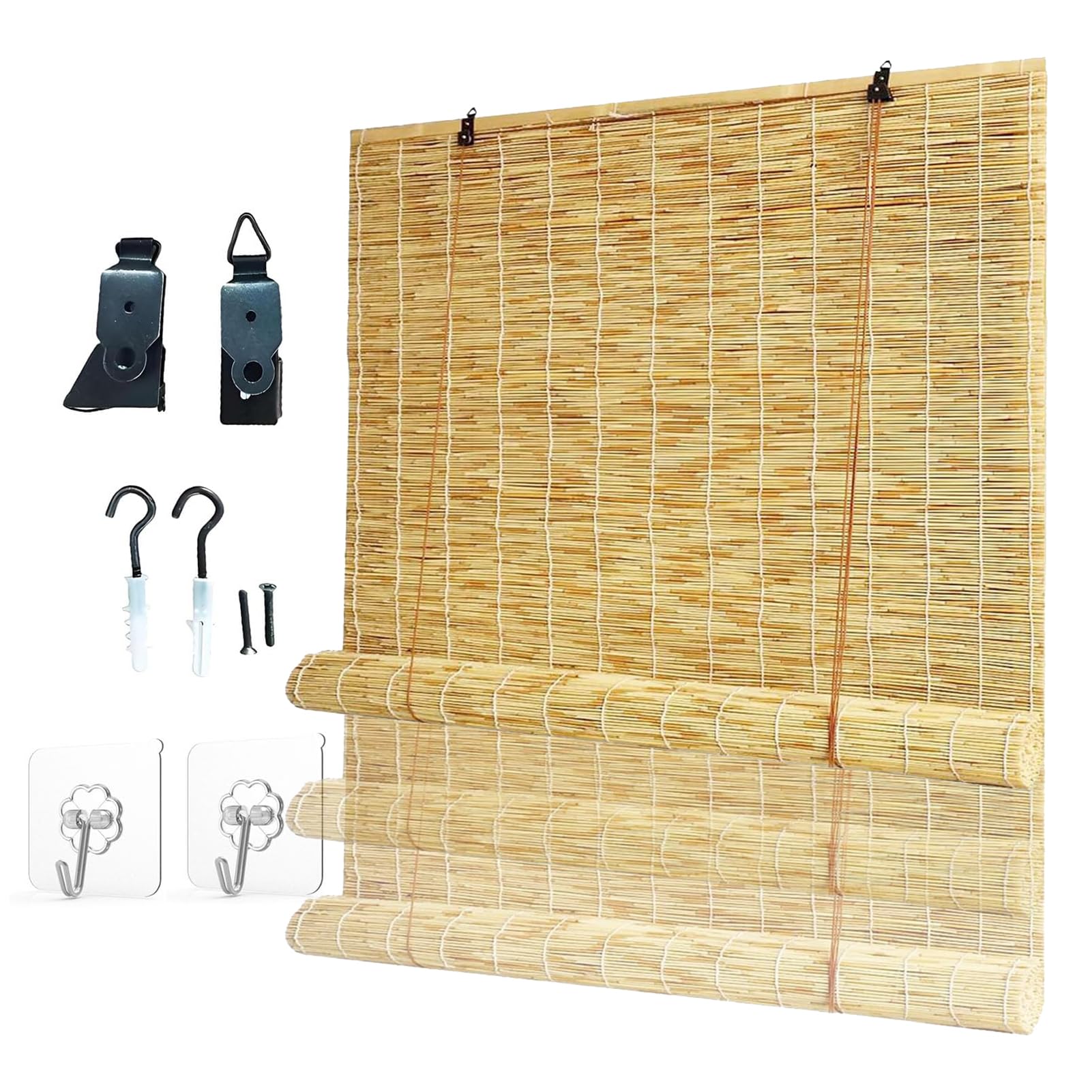 Bamboo Blind Blackout Blinds Roller Retro Reed Curtains Shade Bamboo Shades Outdoor Indoor 40 45 60 65 90 100 105 with Lifter Sunshade Privacy Wide Kitchen Roman Roller for Window Door Patio Balcony