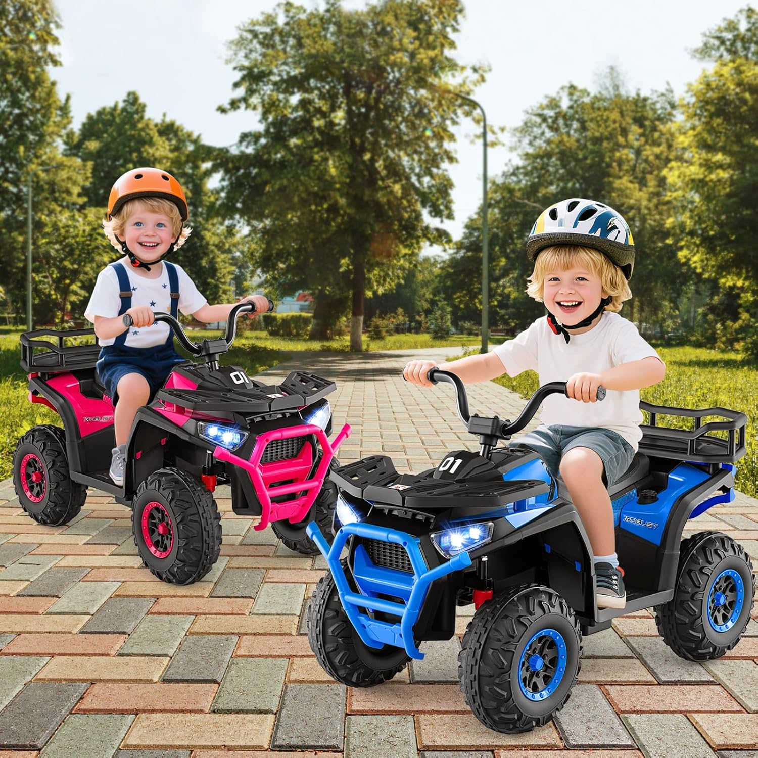 Costzon 24V Kids ATV, Four Wheeler Quad Electric Vehicle with LED Lights, Rear Storage Rack, Spring Suspension & Wireless Connection, Kids 4 Wheeler Ride on Car Toy for Boys Girls (Blue,24V)