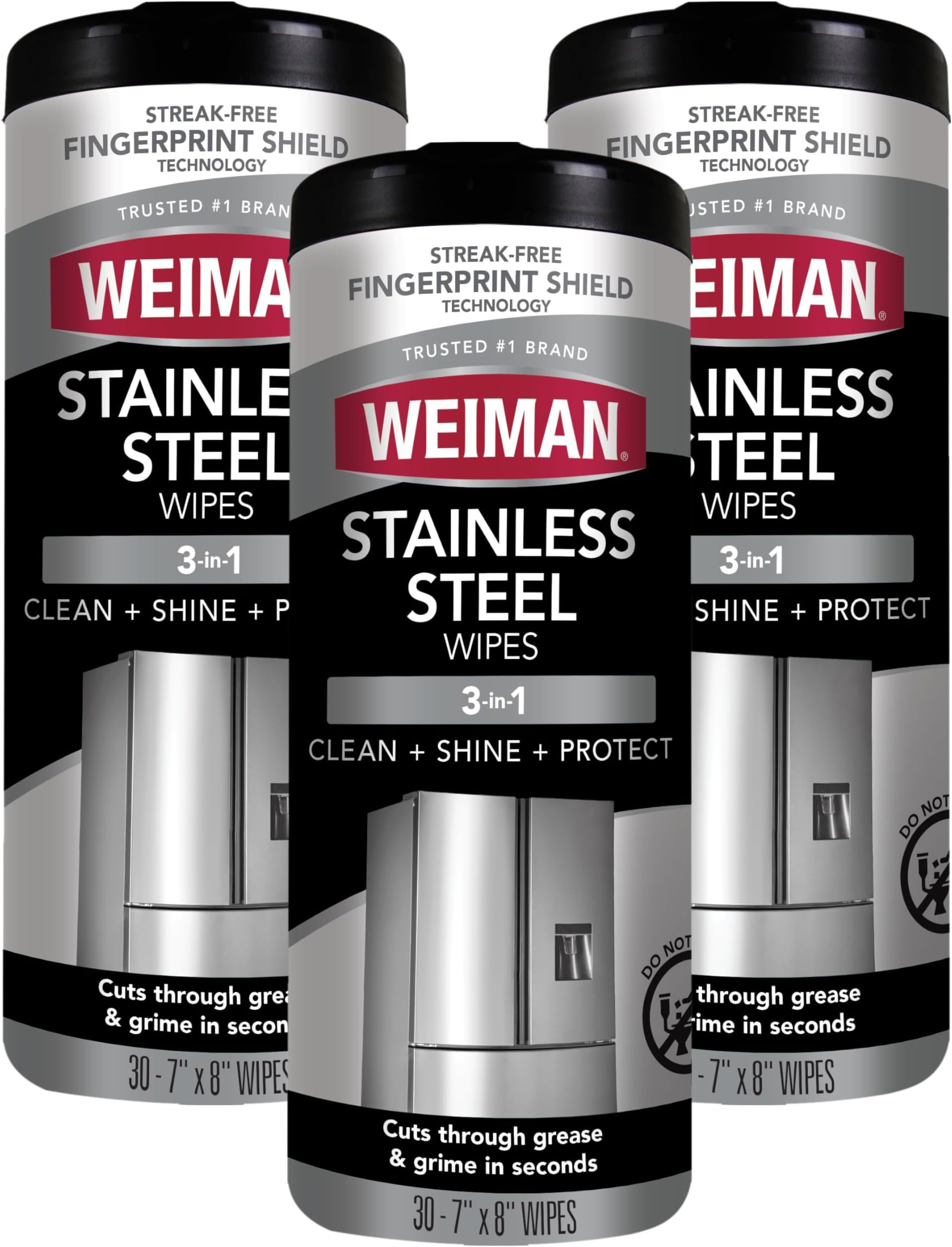 Weiman Stainless Steel Cleaner, 30 Count Cleaning Wipes, Grime, and Grease, No Streaks or Residue, Stainless Steel Polish for a Sparkling Clean and Shiny Surface, Cleaning Supplies (Pack of 3)