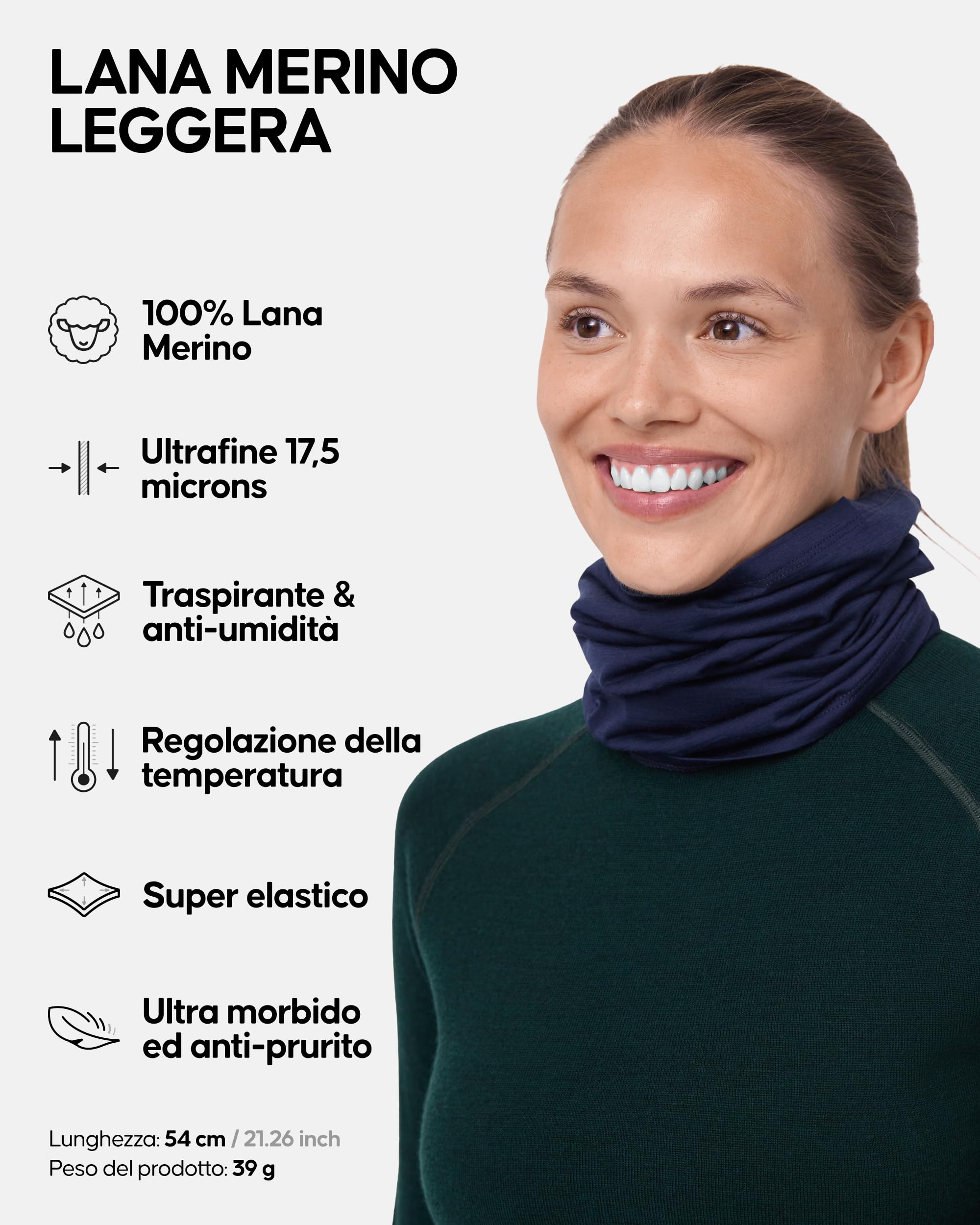 DANISH ENDURANCE Scaldacollo Leggero 100% Lana Merino, Copricollo Invernale Multifunzione, per Uomo e Donna