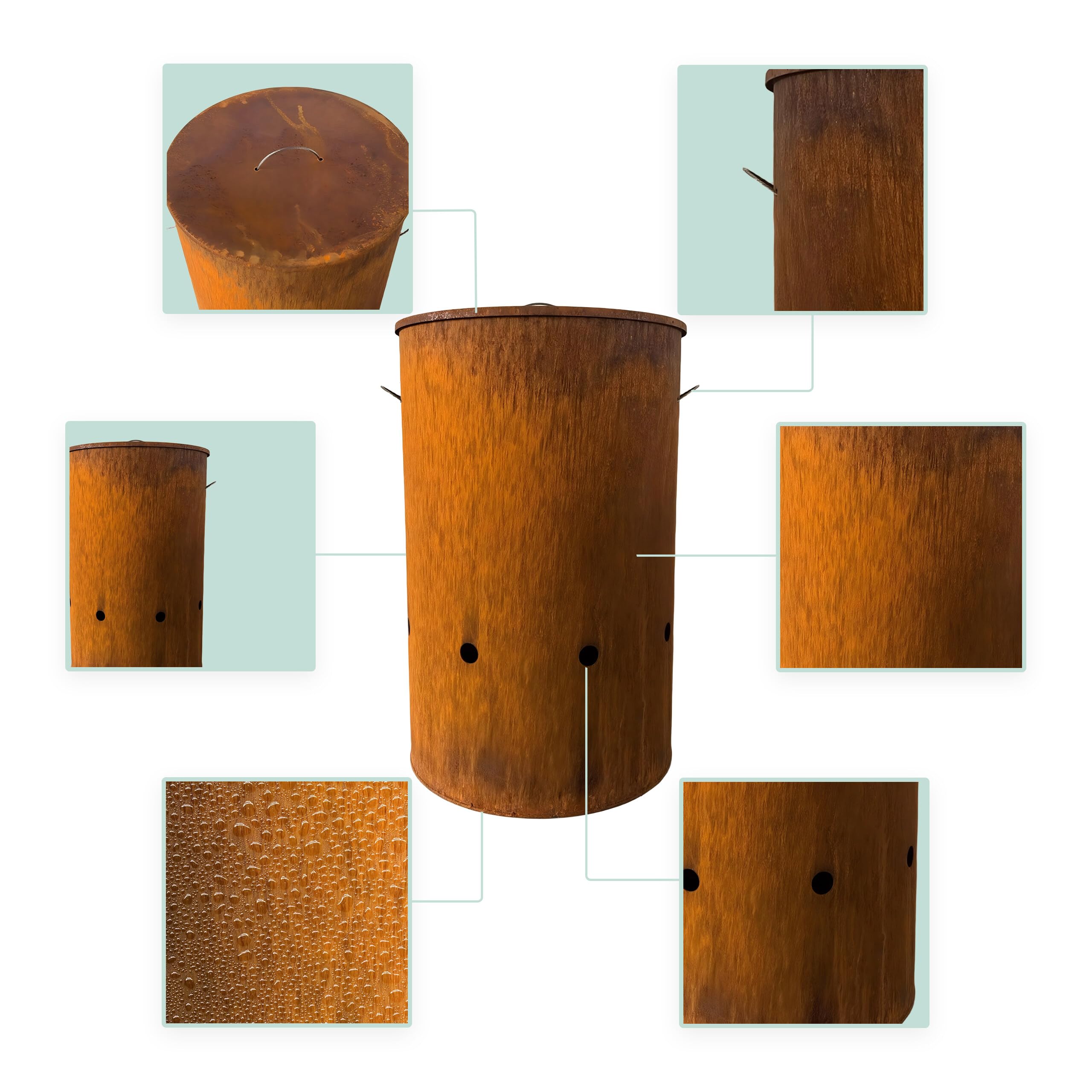 Relaxdays Braciere in Acciaio Corten Effetto ruggine HxD 60x38,5 cm, Industriale con Coperchio