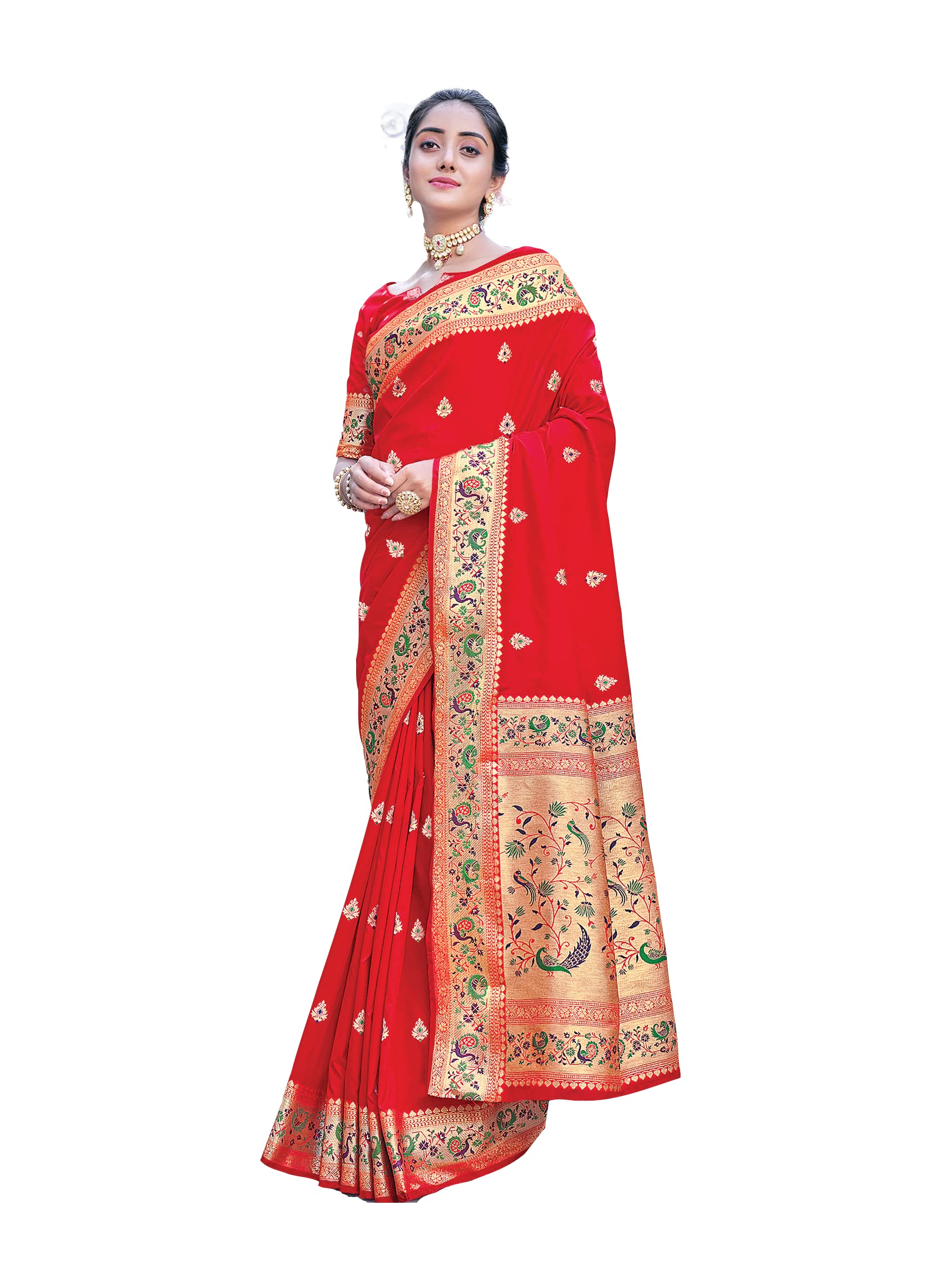 Polly Trends Women's Silk Woven Resham Grand Look Saree (Red)