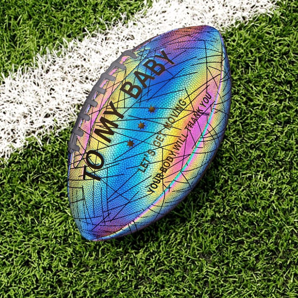 to My Son＆Little One Holographic Reflective American Football Size9-Glow in The Dark Cool Luminous Outdoor Football for Safe Night Games, for