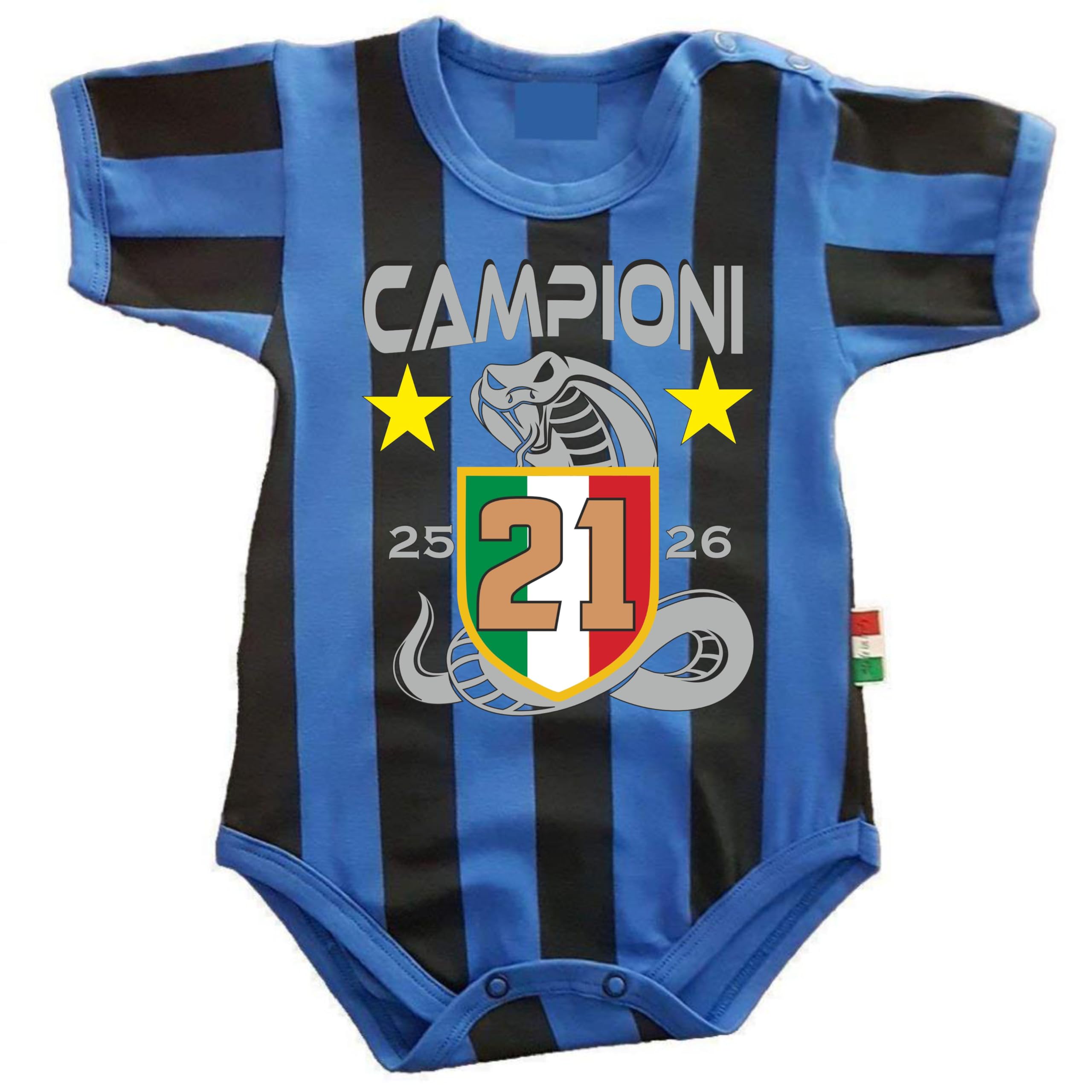 PELUSCIAMO Body Nero Azzurro NeroAzzurri Campioni D'Italia 21 Scudetti 2 Stelle | Personalizzato Con Nome e Numero PS 32768-SCINT-01
