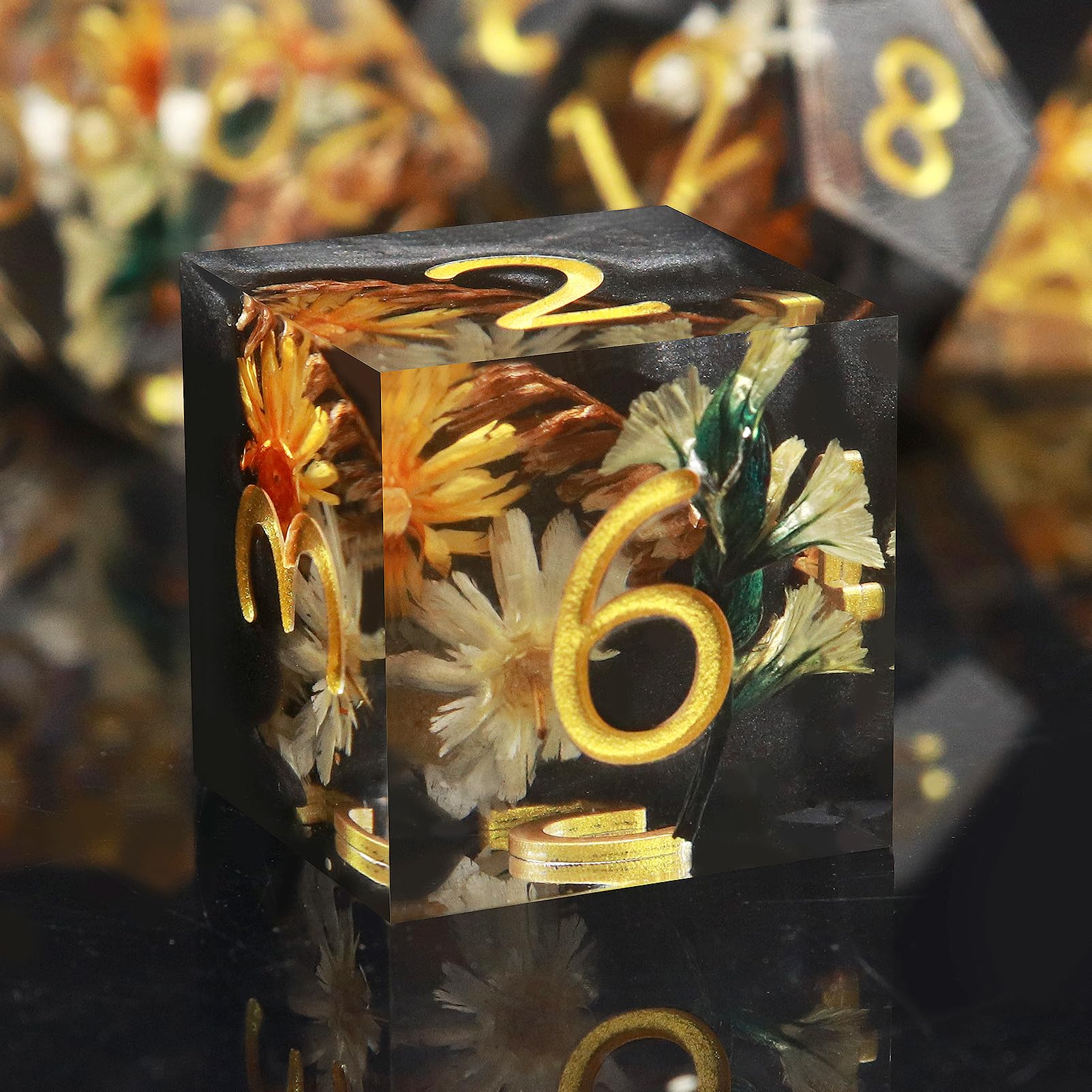 Haxtec DND Dice Set Sharp Edge Resin Dice Set with Dice Case, Flower D and D Dice, Polyhedral D&D Dice Compatible with Dungeons and Dragons TTRPGs DND