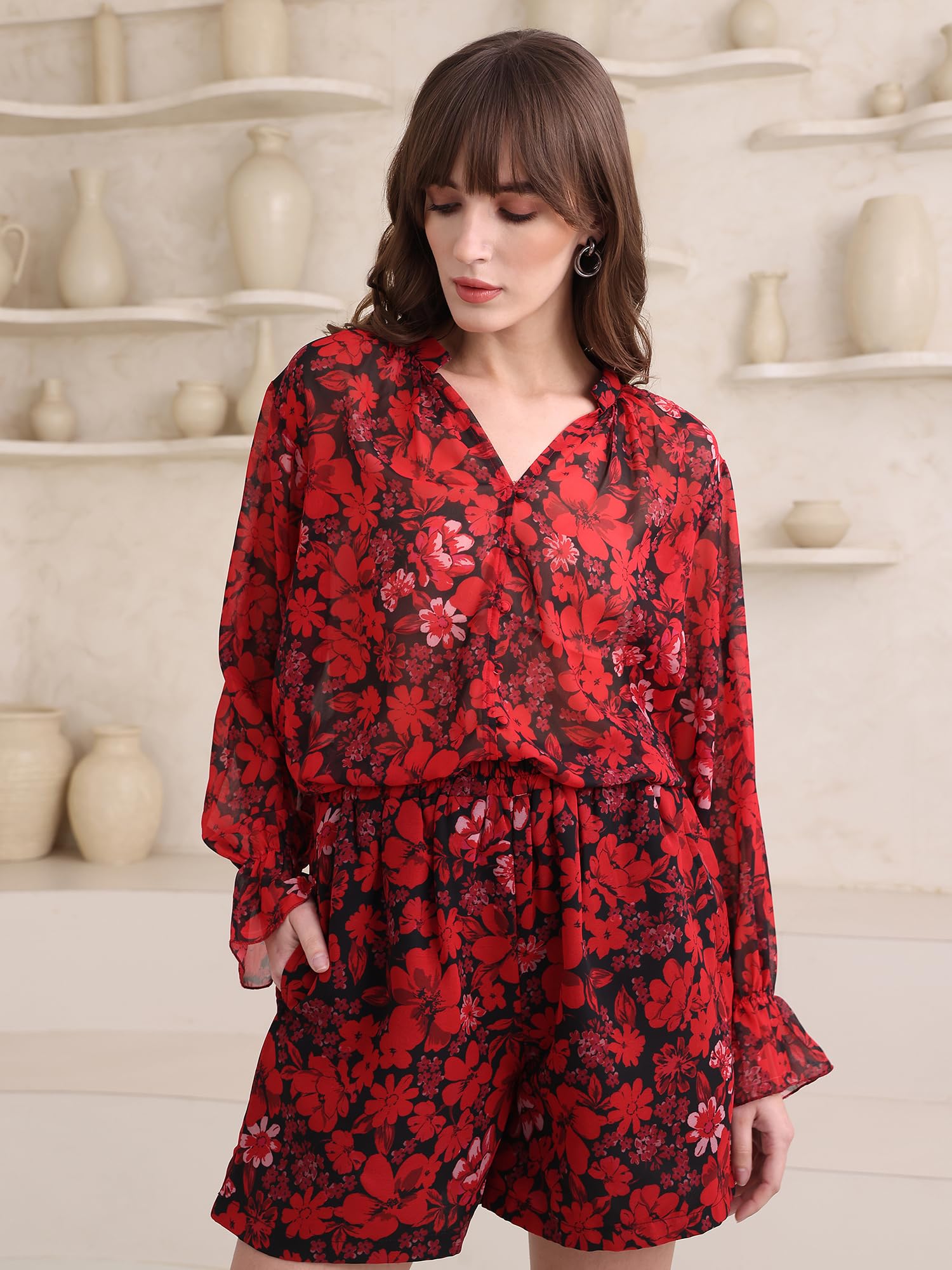 PURVAJA Women’s Mini Co-Ords (Razy-003_Red_Large) 2