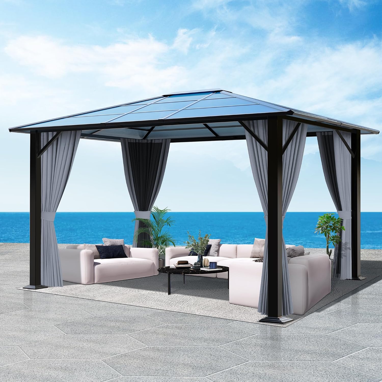 GARTOO Gazebo de policarbonato para patio de 10 x 12 pies, glorieta de ...