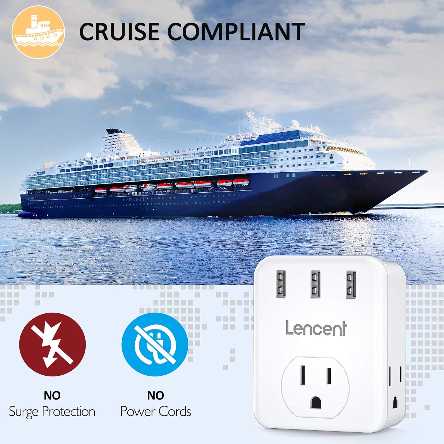 Buy Multi Plug Outlet Extender Lencent 3 Outlets Splitter With 3 Usb Ports Wall Charger 3 Prong Plug Power Charging Box Expander For Home Office Hotel Dorm Cruise Ship Approved White Online
