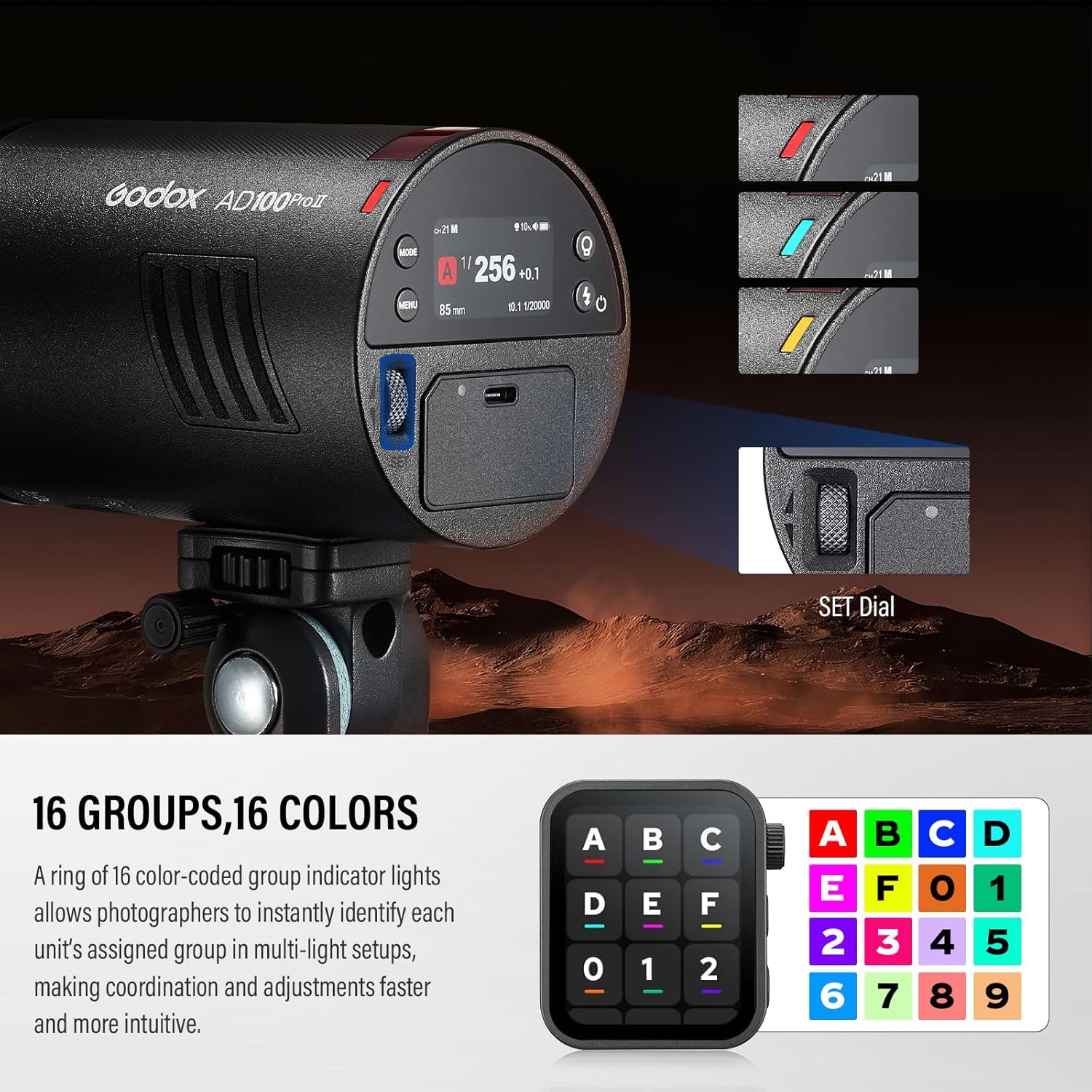 Godox AD100pro II Strobe Flash Portable Outdoor 2850mAh Battery 100Ws TTL/M/Multi Functions 2.4G Wilreless One-Tap Sync with X3/X3Pro 1/8000 HSS 0.01-1.5s Recycling 490 Full Power Strobe Flash