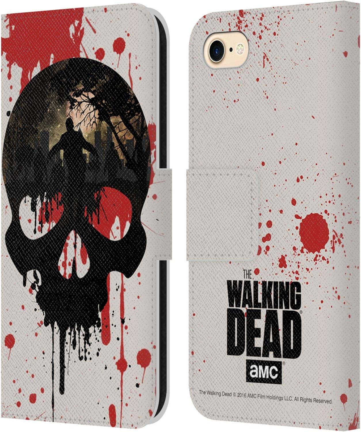 Head Case Designs Officially Licensed AMC The Walking Dead Skull Silhouettes Leather Wallet Case Compatible with Apple iPhone 7/8 / SE 2020 & 2022