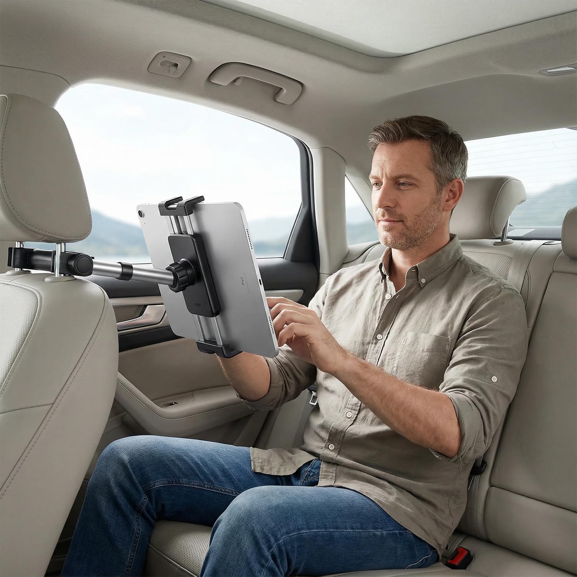 URMONA Support Tablette Voiture Appuie-Tête 4,7-12,9 Pouces, Bras Réglable | Porte iPad arrière, rotation 360°, écran orientable, iPhone Kindle Fire, Switch Galaxy Tab, enfants, longs trajets (Noir)