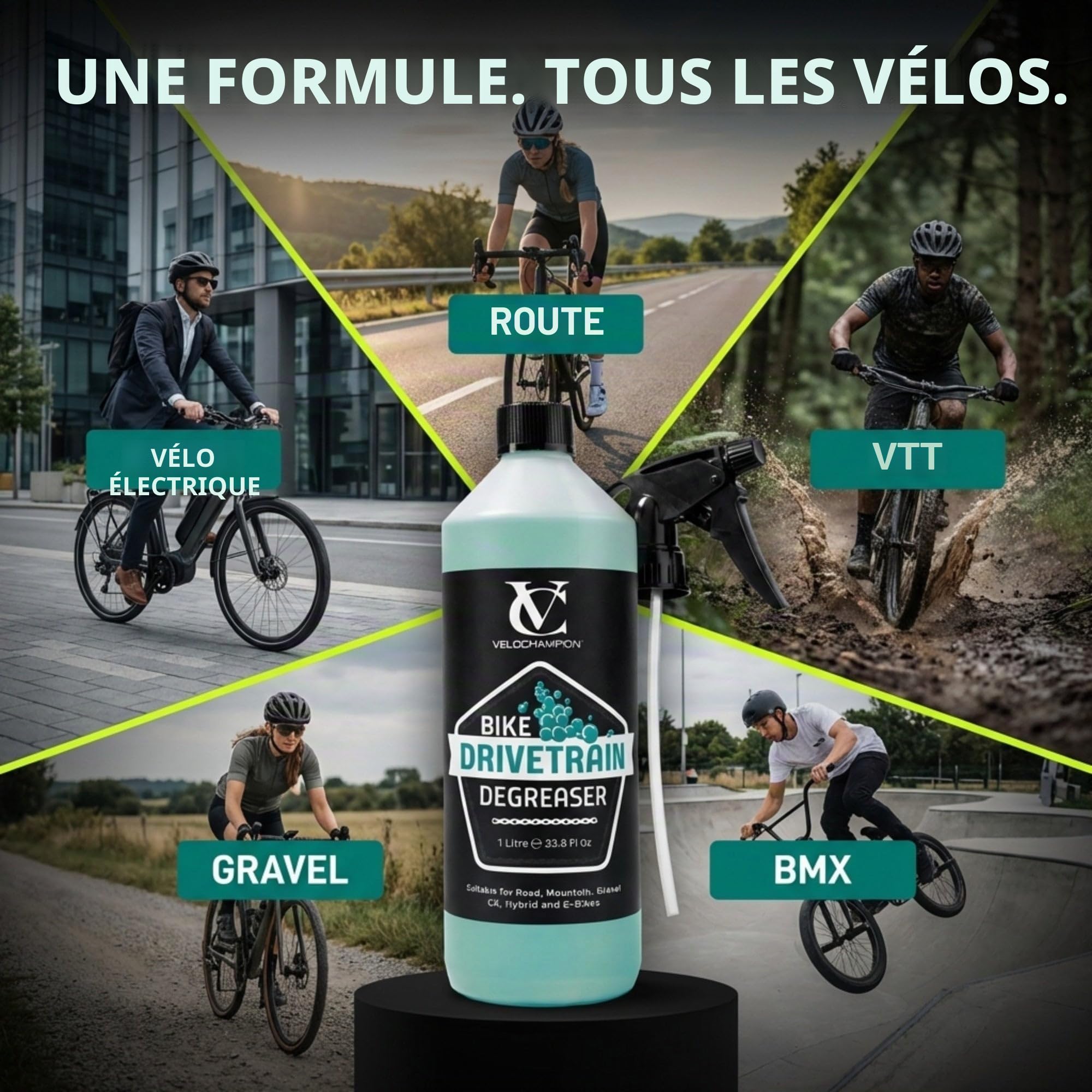 VeloChampion Fahrrad-Kettenreinigungsset – Kette Reinigungswerkzeug, 1L biologisch abbaubarer Antriebsreiniger & 200 ml Allwetter-Kettenöl