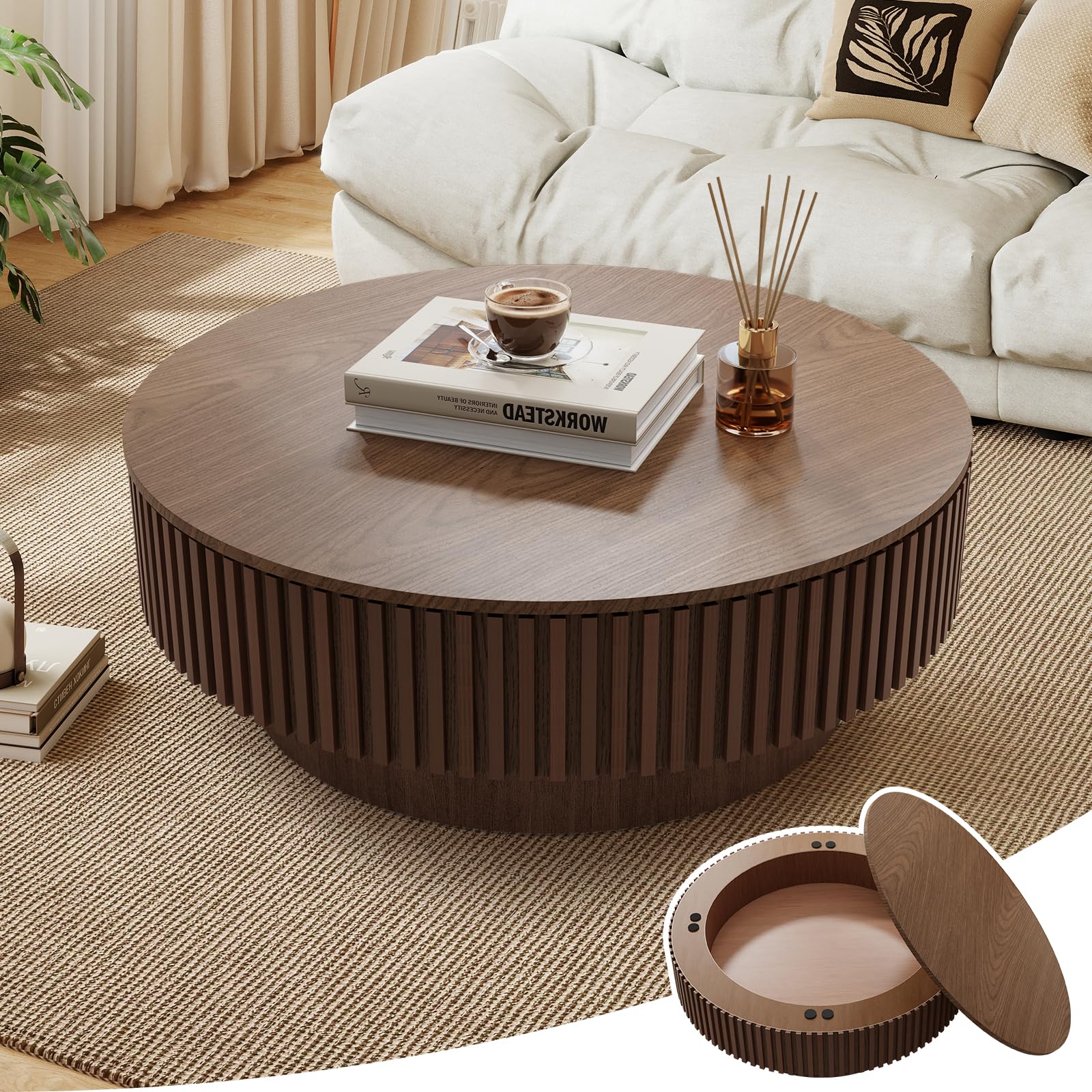SLEERWAY Fluted Drum Coffee Table