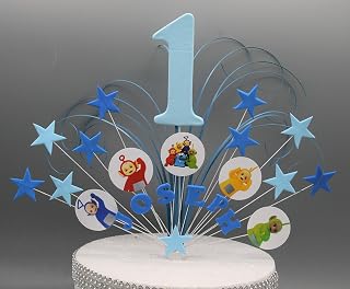 Teletubbies Birthday Cake Topper Cake Decoration Cake Spray Explosion Stars on wires Glittered or Non Glittered personalised 1st 2nd 3rd 4th 5th 6th 7th 8th 9th 10th any age any colours 009