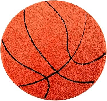 MSYA Cute Basketball Rug 31 Round for Boys Room Decor, Kids Room & Game Room | Fluffy Non-Slip Washable Area Rug for Basketball Room Decor, Men Room & Aesthetic Sports Decor 31"