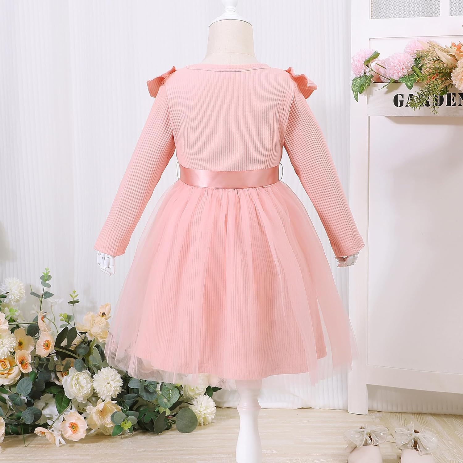 Magic Park 12M-7Y Toddler Tulle Dress Girl Long Sleeve Tutu Dress Kids Ribbed Dresses Holiday Birthday Outfits Girls - Image 3