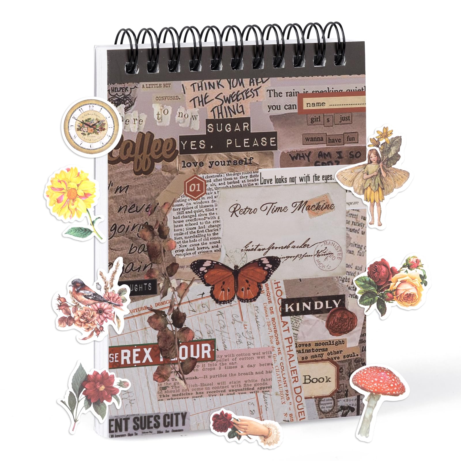 RISYPISY Pre-Cut Vintage Sticker Book for Scrapbooking - 622PCS Journaling Dark Academia Washi Stickers, Ephemera for Junk Journal Supplies 50 Sheets Orange Sticker for Journaling