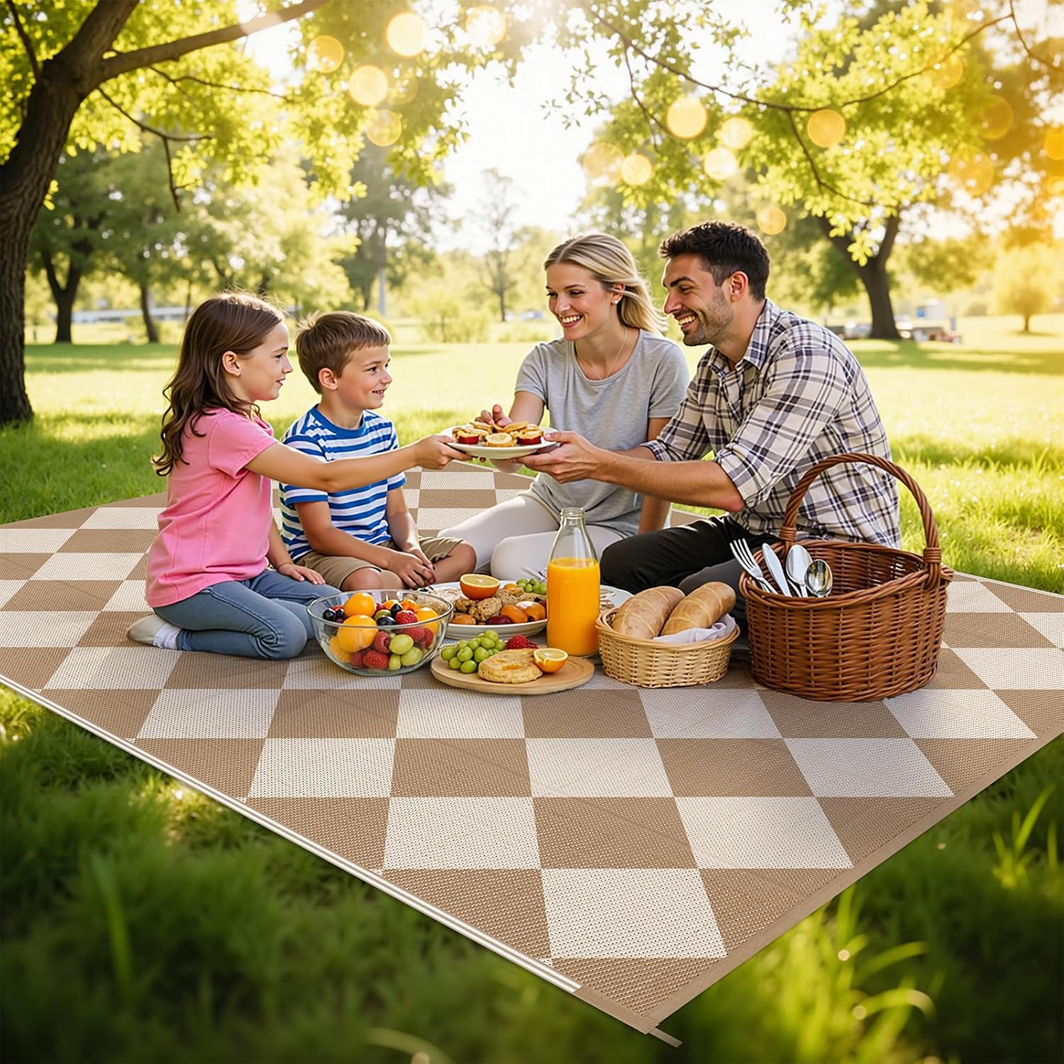 HEBE Checkered Outdoor Rug Waterproof 5x8, Reversible Plastic Straw Rug RV Camping Rug, Indoor Outdoor Patio Mat Clearance, Outside Carpet for Porch,Deck,Camper,Balcony,Backyard,Picnic
