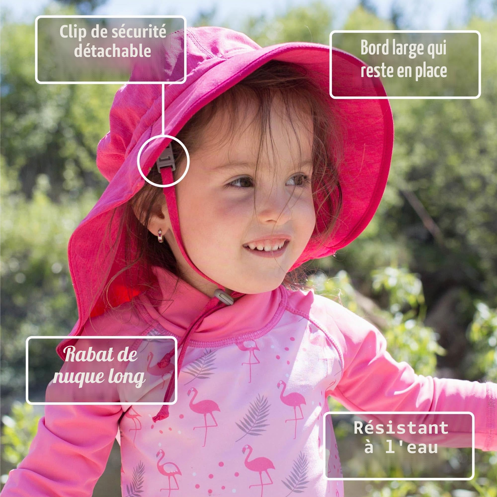 Jan & Jul Chapeau de Soleil pour Les Filles avec Protection du Cou(S:0-6 Mois, Fraise Rose)