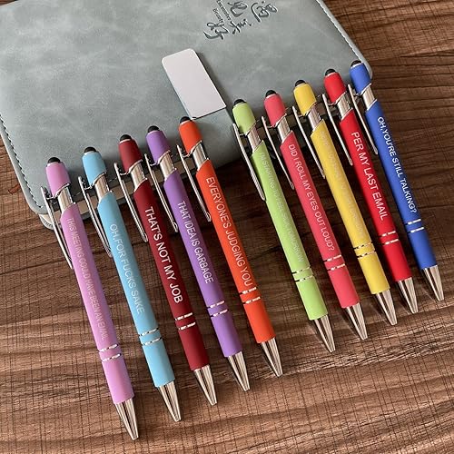 Miniatura 2 de Jxueych 10 bolígrafos motivacionales con citas sarcásticas, regalos de oficina, 2 en 1, elegante lápiz capacitivo de metal para pantallas táctiles,