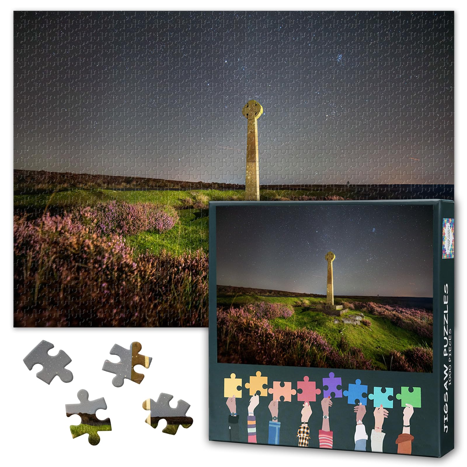 Puzzles for Adults 1000 Pieces, North York Moors Rosedale UK Jigsaw Puzzles, Milky Way and Cross Adult Puzzle for Adults, Educational Fun Games or Toys for Elders Friends 20X27 INCH