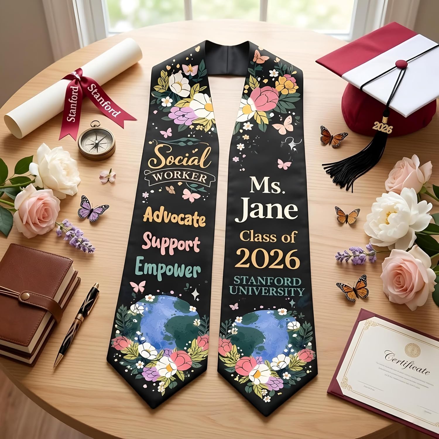 Personalized Class of 2026 Graduation Stole, Custom Photo Logo Sash, Graduation Ceremony Gifts 2