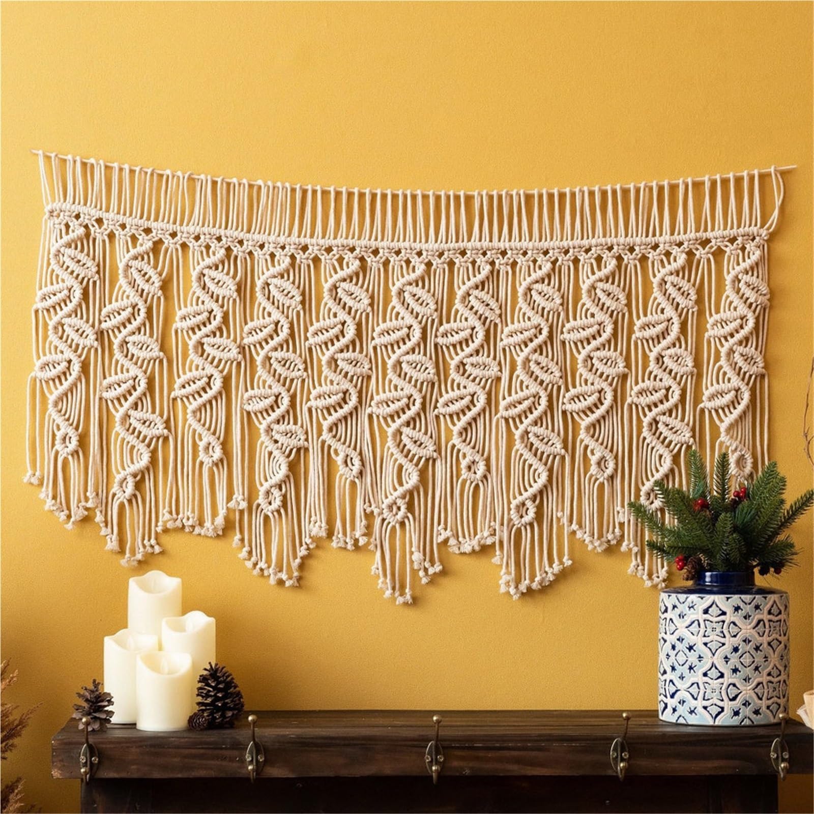 XCTDSVAH Tapisserie Macramé Rideau de tapisserie en macramé tissé à la main, décoration fenêtre salle séjour, arrière-plan maison(No wooden stick)