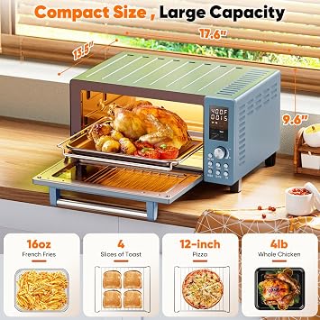 Nuwave Bravo Pro Convection Air Fryer Toaster Oven Combo, 2025 New and Improved, 10-in-1, 50-450F Temp Controls, Quick & Even Crisp Technology, 21Qt Capacity, Cozy Blue, PFAS Free