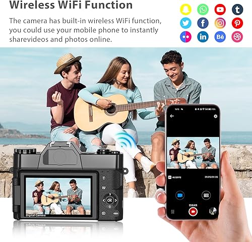 Miniatura 9 de Cámara digital 4K para fotografía y videoblogs, cámara de 56 megapíxeles para YouTube con WiFi, pantalla giratoria de 3" 180°, zoom digital 16X