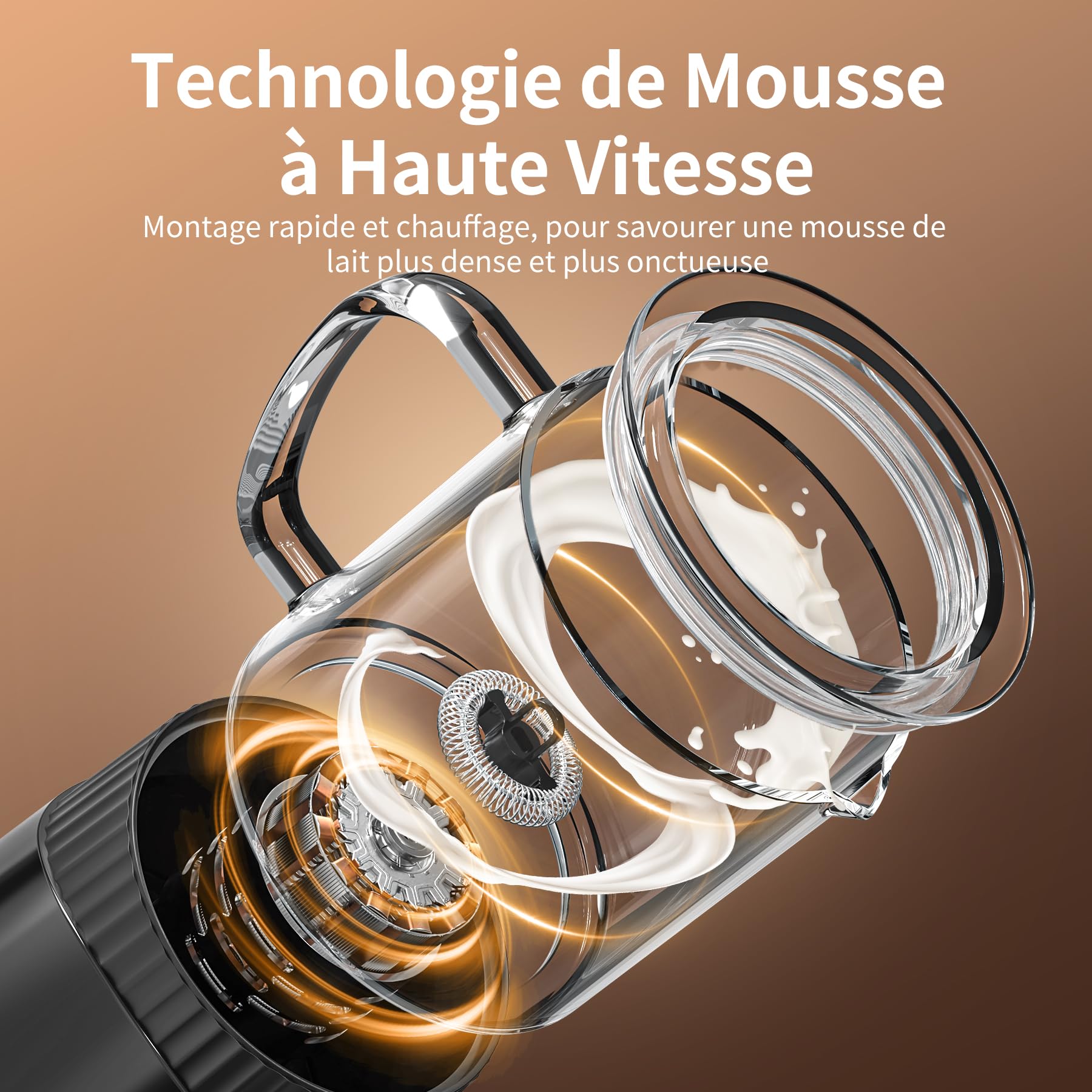 OMISOON Mousseur à lait électrique 4 en 1 400 ml, mousseur à lait automatique à induction 500 W, arrêt automatique, pour mousse de lait chaude et froide, latte macchiato, cappuccino, noir