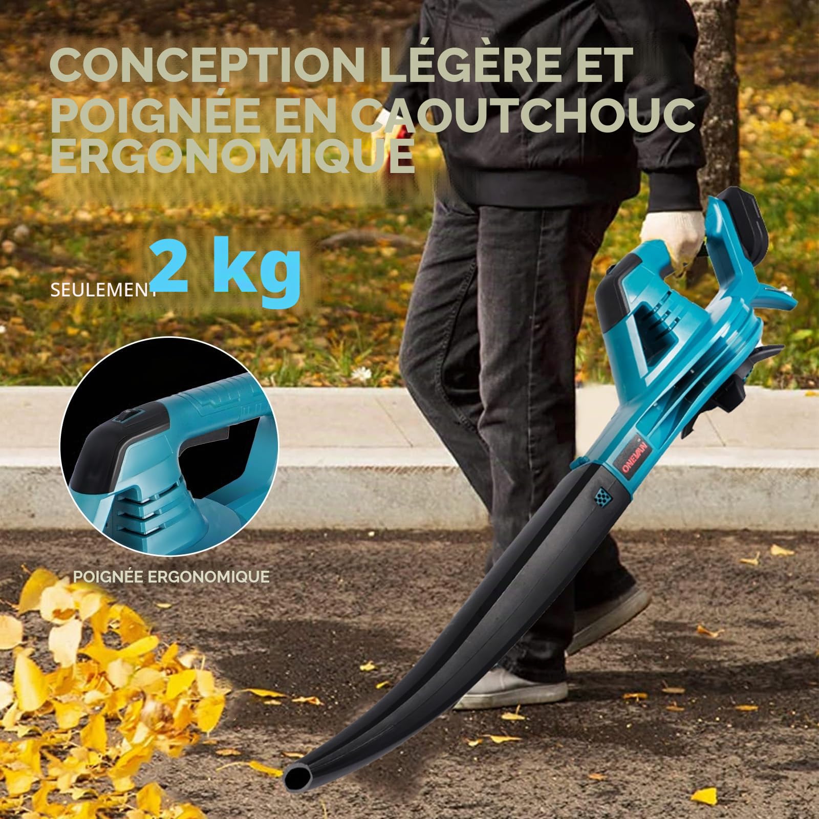 ONEVAN Souffleur de Feuilles sans Fil 350km/h, avec Batterie et Chargeur | Con 2 batteries de 3,0 Ah, 6 vitesses, portable & léger, souffleur pour entretien de la pelouse et soufflage de feuilles