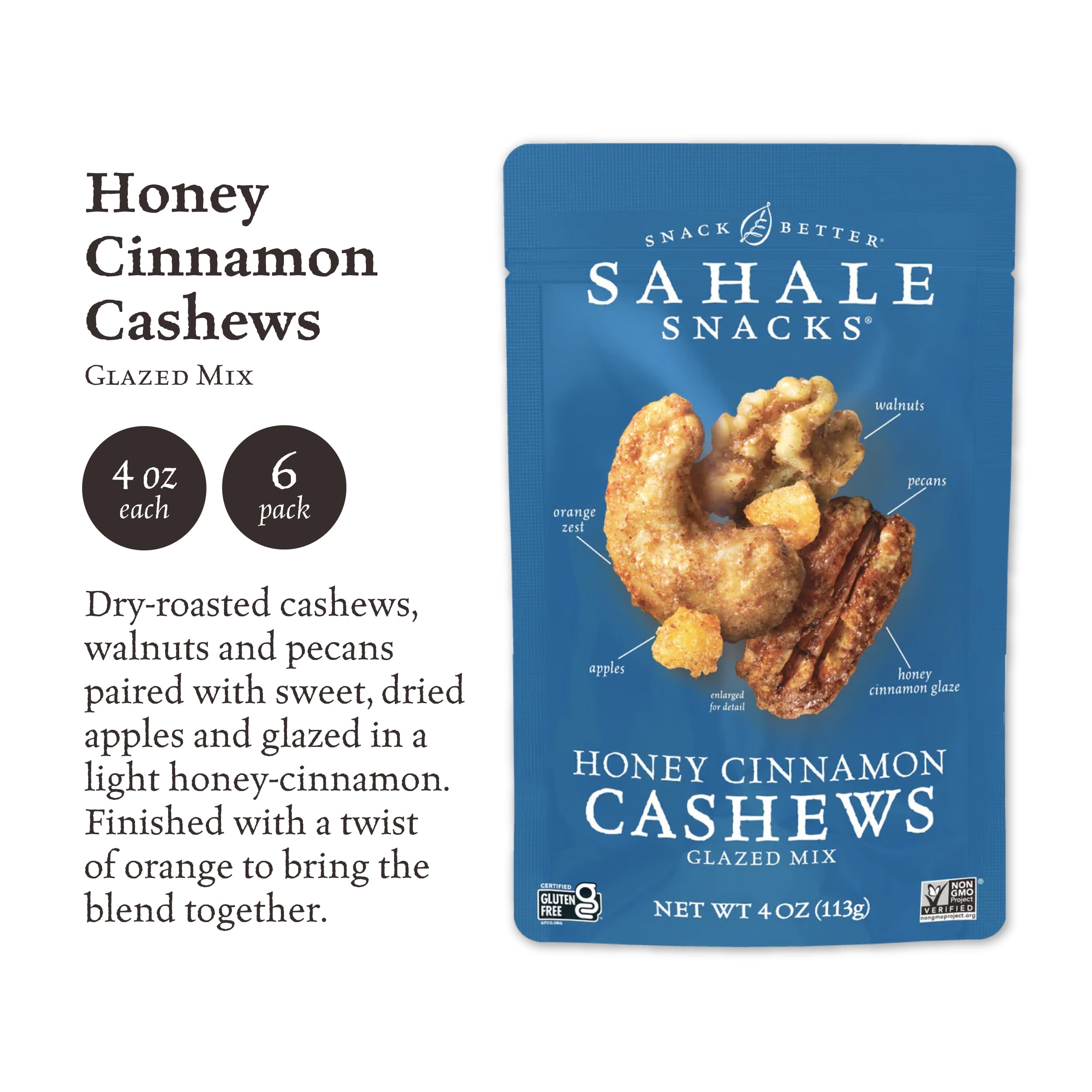 Sahale Snacks Honey Cinnamon Cashews Glazed Mix, 4 Ounce (Pack of 6) thumbnail 2