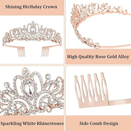 Miniatura 3 de Corona de cumpleaños para mujer, juego de banda y tiara de diamantes de imitación, banda de cumpleaños de princesa y tiara para mujer, decoración de