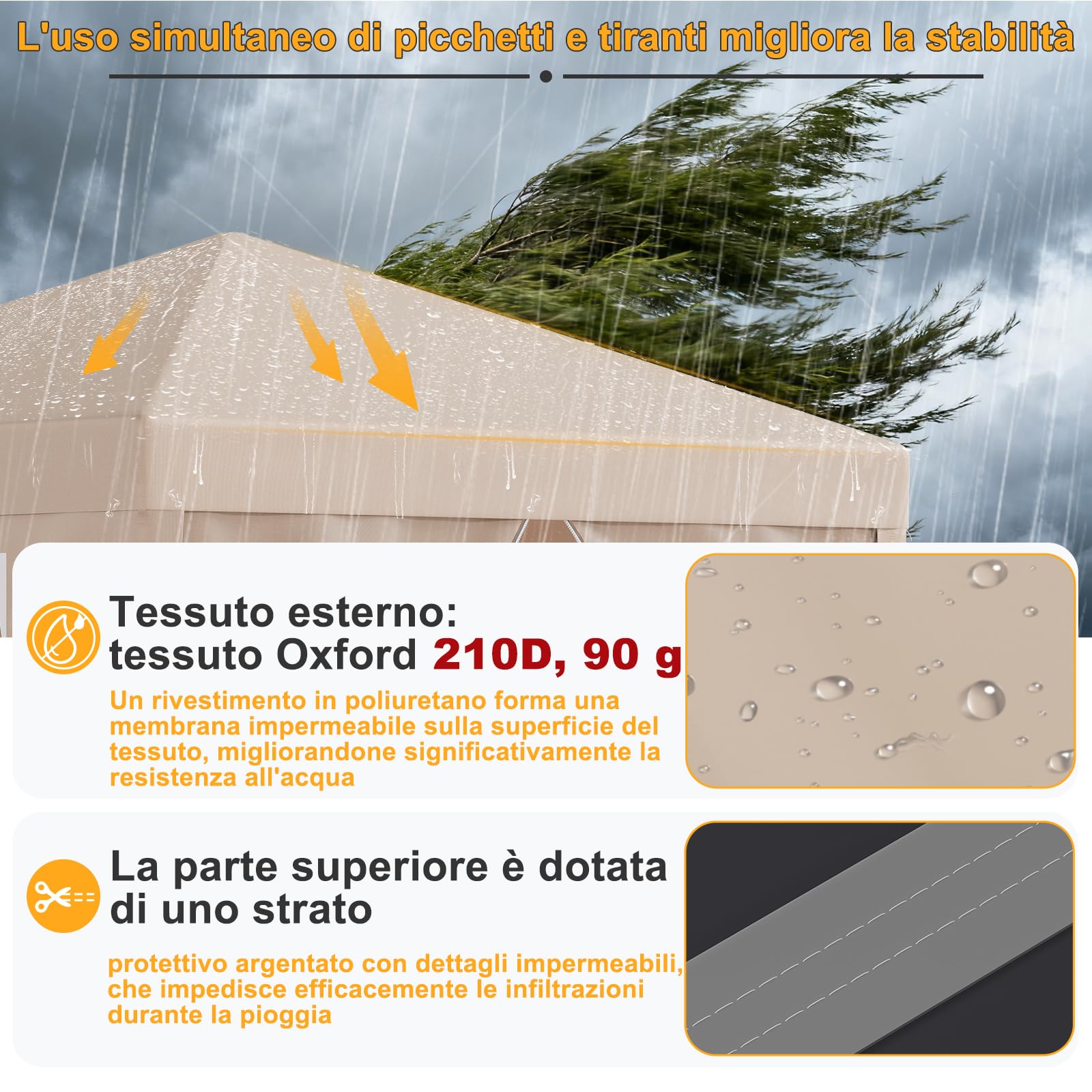 JUMMICO Gazebo 3x3m Pieghevole, Altezza Regolabile, Struttura Stabile, Copertura Esterna Resistente e Impermeabile, con Pareti Laterali, con 4 Sacchi di Sabbia di Peso e Sacca da Trasporto, Beige