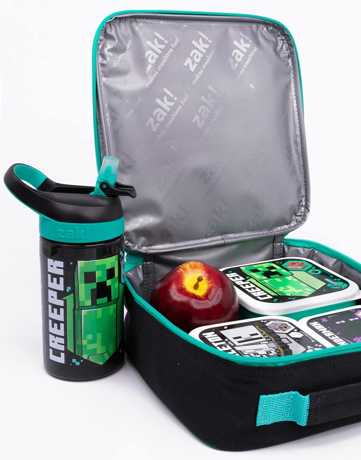 Minecraft Lunch Bag Kids Creeper 5 Piece Bag Water Bottle 3 Snack Pots - Image 2