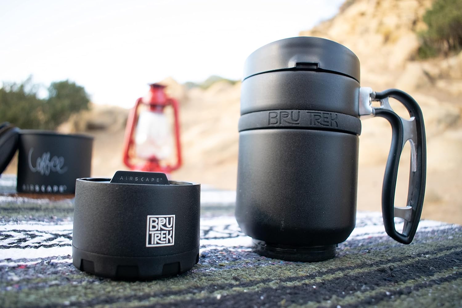 BruTrek® by Planetary Design Double Shot 4.0 Travel Coffee French Press, 16 fl.oz Insulated Stainless Steel Mug, Removable Storage Bottom To Brew A Second Cup, No Spill Lid (Obsidian)