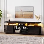 ChooChoo Modern LED TV Stand for 50/55/60/65 Inch TV, High Glossy Entertainment Center with 2 Storage Cabinets, Media Console with 5 Open Shelves for Living Room, Bedroom, Black