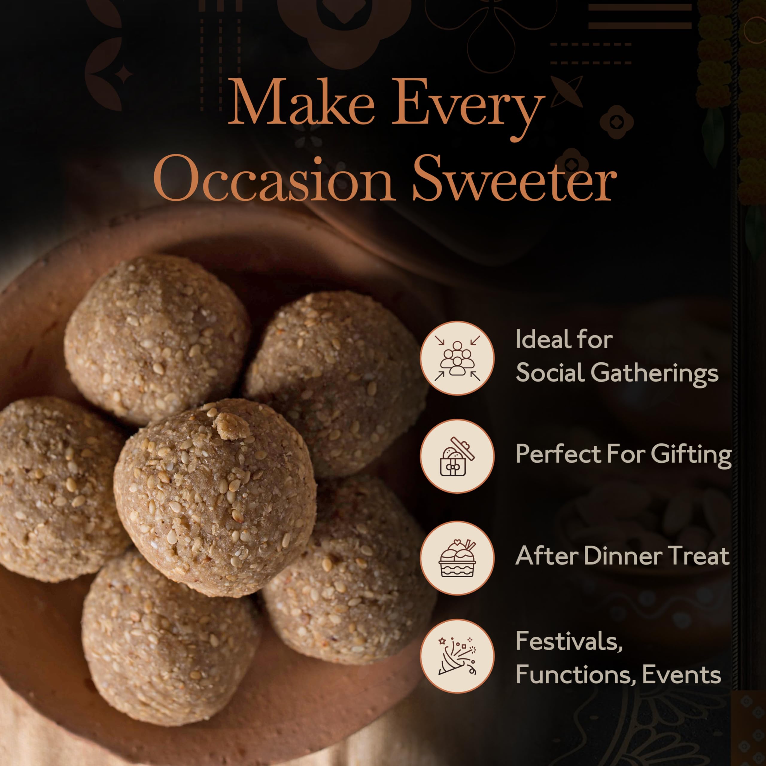 Almond House Till Laddu | Sesame Jaggery Laddu | Nutritious | Grandma's recipe | No Processed Sugar No Artificial Flavor & No added colours | Healthy Snack | Gluten Free | Perfect For Gifting | 250 gm 3