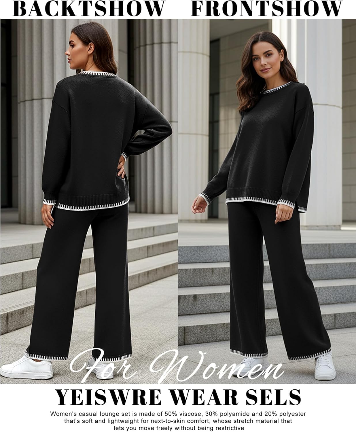 Women 2 Piece Sweater Set Causal Lounge Set 2025 Stylish Long Sleeve Outfits Knit Matching Loungewear - Image 4