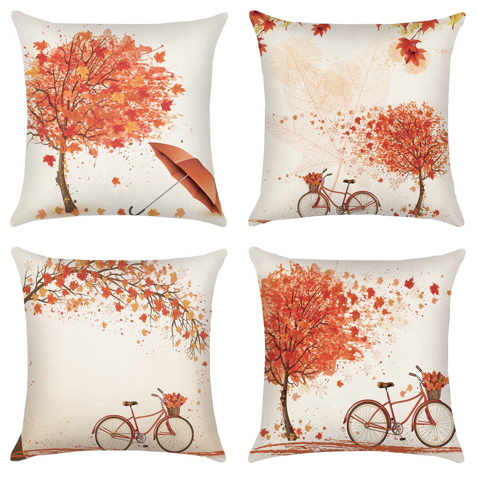 Fall Pillow Covers 18x18, Fall Decor Throw Pillows Covers Farmhouse Decor Autumn Maple Leaf Pumpkin Pillow Covers Thanksgiving Decorations Cushion Case for Sofa Couch Home Outdoor Indoor, Set of 4