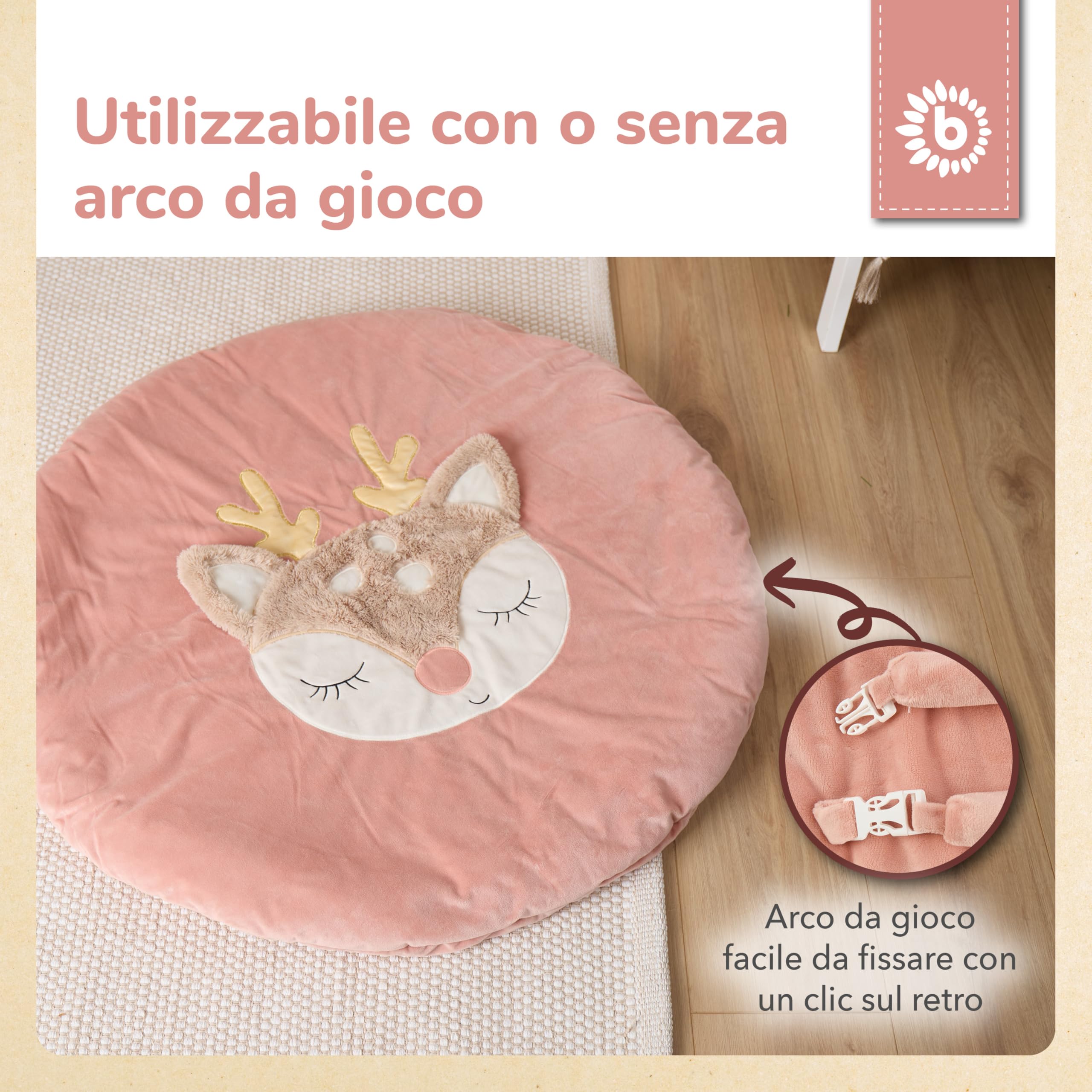 Bieco Tappeto Gioco con Arco Attività Cerbiatto Ella | Tappeto Sensoriale | Palestrina Neonato con Arco Giochi | Tappetino attività neonato