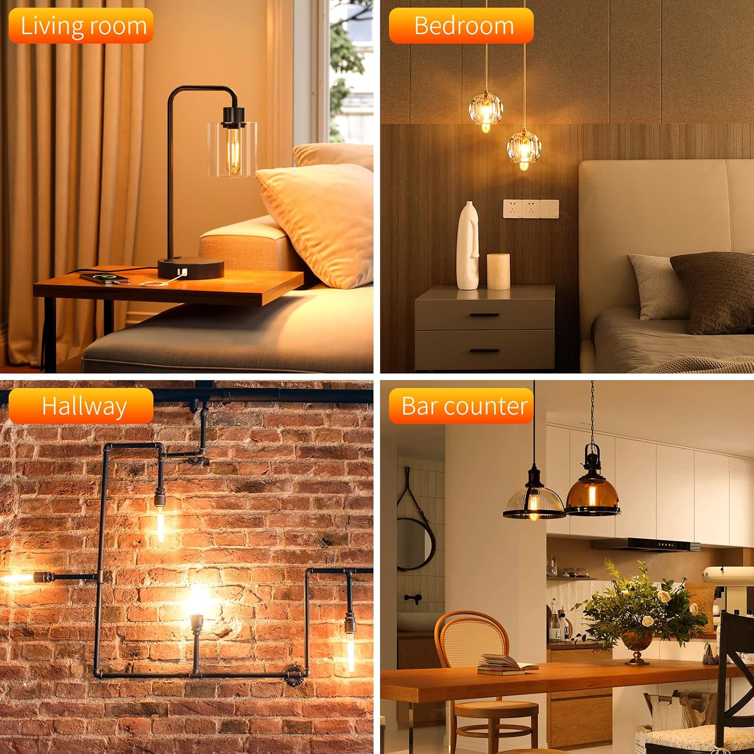 E26 T10 LED Light Bulbs, 5 Inch Vintage Tubular Thin Edison Bulbs, 2200K Candlelight, Amber Glass, 4W(40W Eqv.), Dimmable, Ideal for Bedroom, Dining Room, Accent/Ambient Warm Lighting, 9 Pack