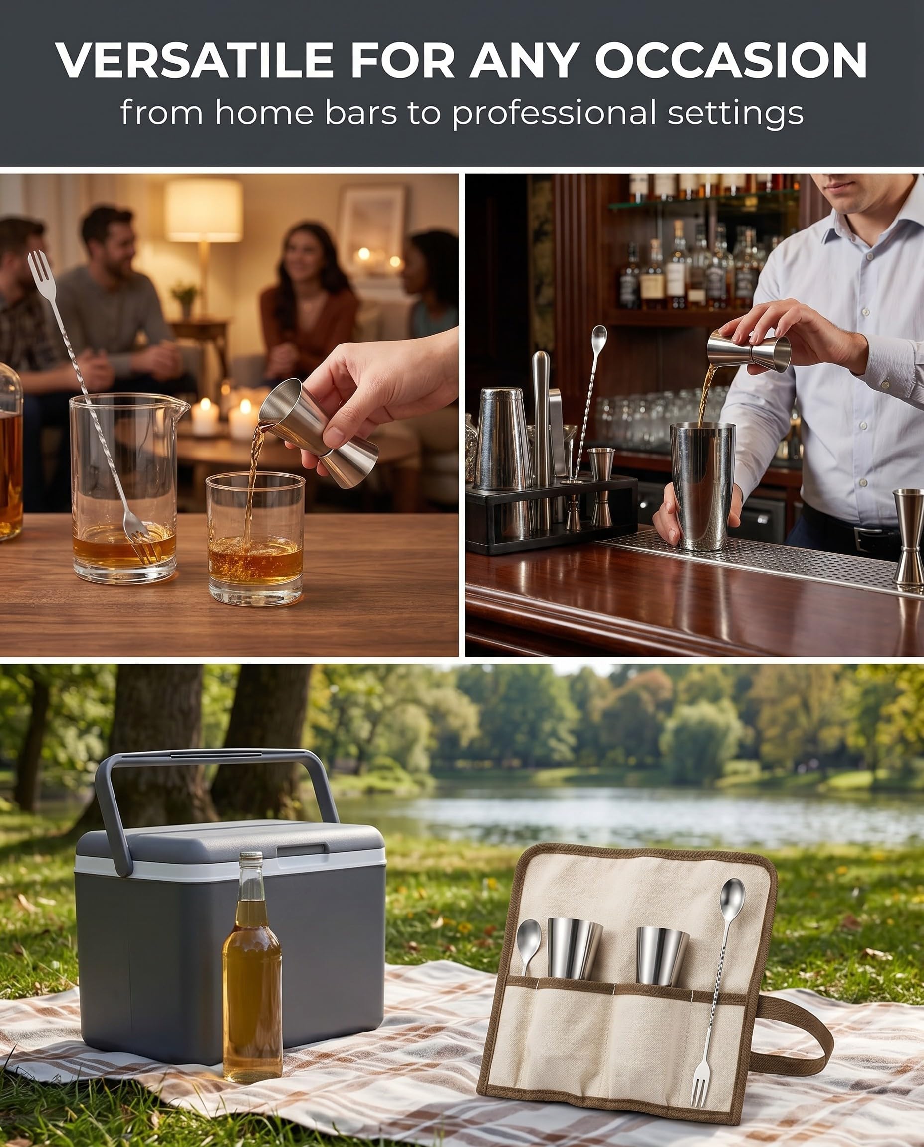 Vaso medidor de cóctel de dos piezas, vaso medidor de acero inoxidable para bar, vaso medidor doble para ginebra, para licor de 30 ml y 40 ml, de cóctel con escala precisa, para bar en casa