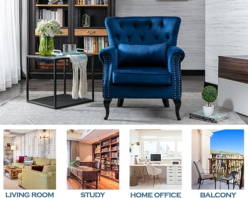 Miniatura 87 de Kmax Silla de club de terciopelo con diseño de trono copetudo de mediados de siglo, asiento acolchado, patas de madera, para el hogar, club, Tela